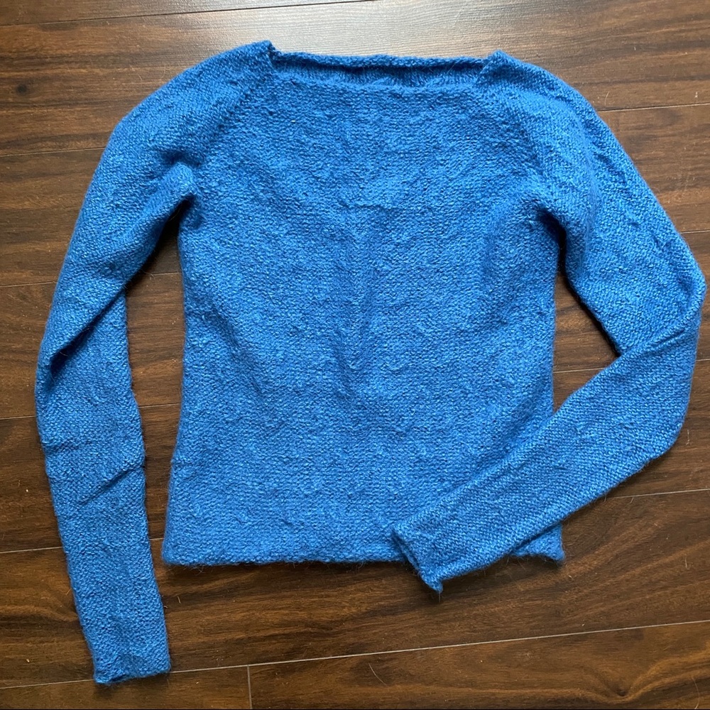 Hand knit blue wool jumper